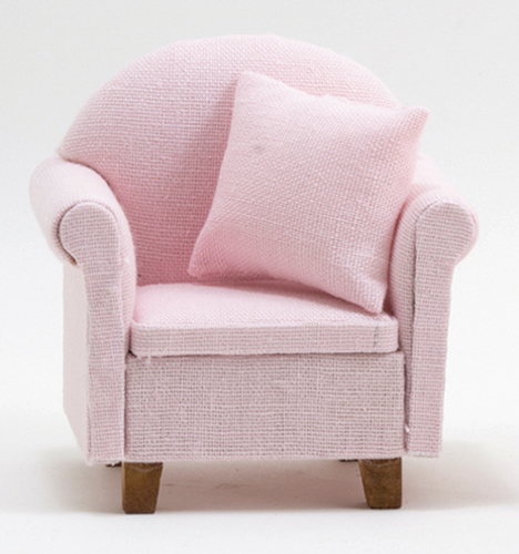 Dollhouse miniature CHAIR WITH PILLOW, PINK